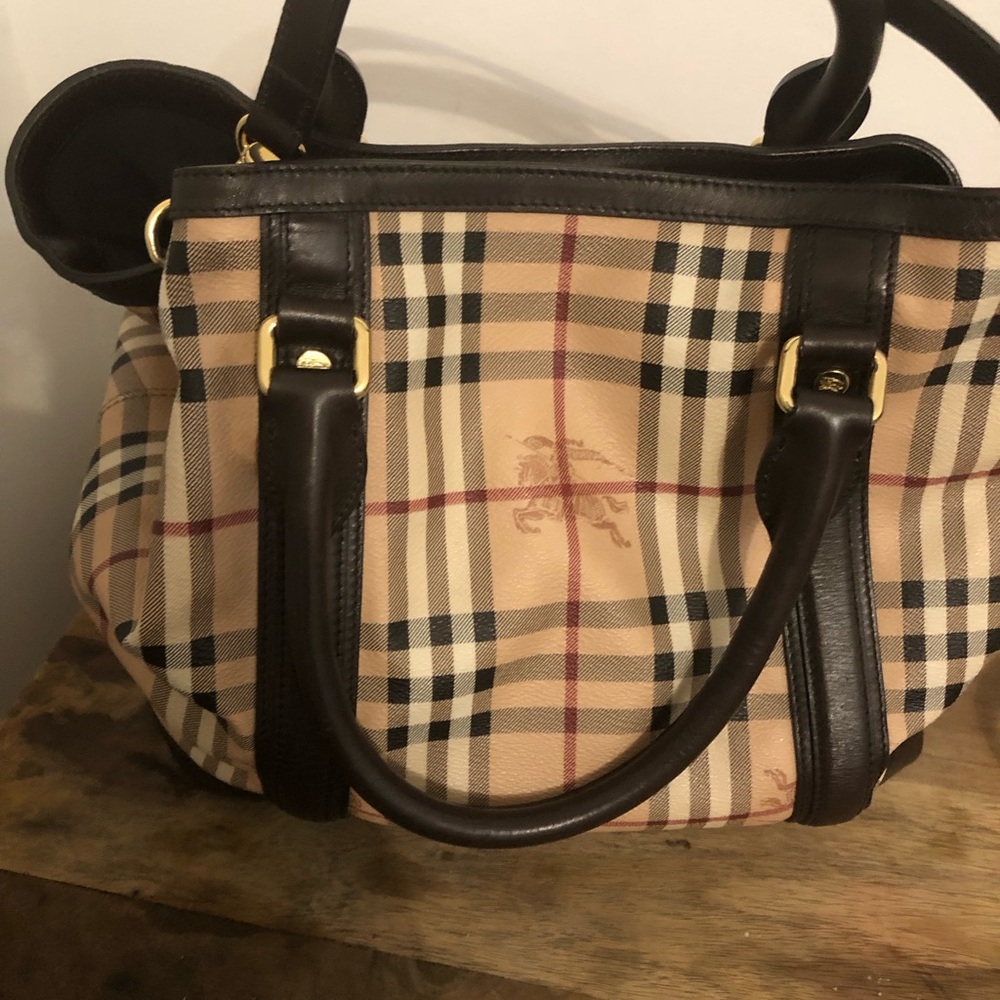 Burberry Beige and Brown Checkered Tote